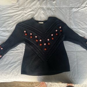 Marine layer Anne Pom Pom navy chevron sweater